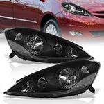 Toyota Sienna 2006-2010 Factory Style Headlights Black Housing Clear Len Clear Reflector (Halogen Models Only)