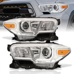 Toyota Tacoma 2016-2023 Factory Style Projector Headlights Chrome Housing Clear Len Amber Reflector (Models with Factory LED DRL Headlights Only)