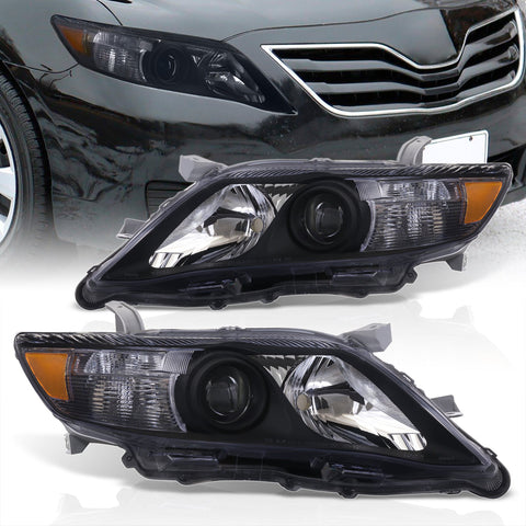 Toyota Camry 2010-2011 Factory Style Projector Headlights Black Housing Clear Len Amber Reflector