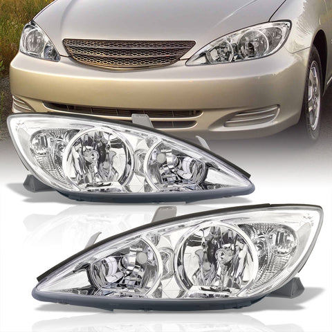 Toyota Camry 2002-2004 Factory Style Headlights Chrome Housing Clear Len Clear Reflector