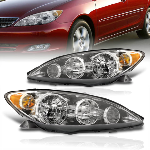 Toyota Camry 2005-2006 Factory Style Headlights Chrome Housing Clear Len Amber Reflector