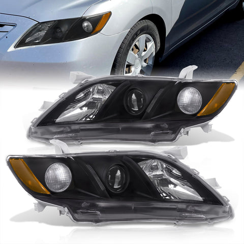 Toyota Camry 2007-2009 Factory Style Projector Headlights Black Housing Clear Len Amber Reflector