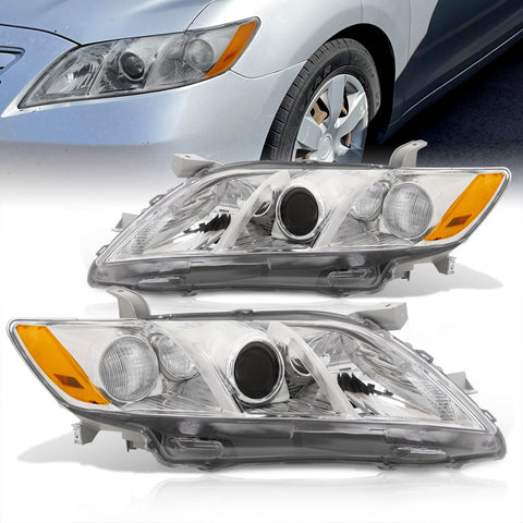 Toyota Camry 2007-2009 Factory Style Projector Headlights Chrome Housing Clear Len Amber Reflector