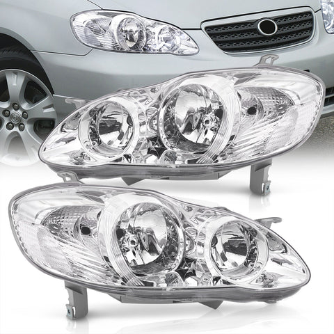 Toyota Corolla 2003-2008 Factory Style Headlights Chrome Housing Clear Len Clear Reflector