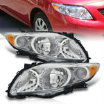 Toyota Corolla 2009-2010 Factory Style Headlights Chrome Housing Clear Len Amber Reflector