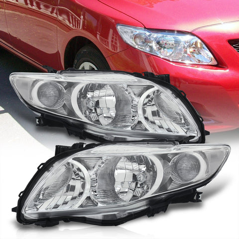 Toyota Corolla 2009-2010 Factory Style Headlights Chrome Housing Clear Len Clear Reflector