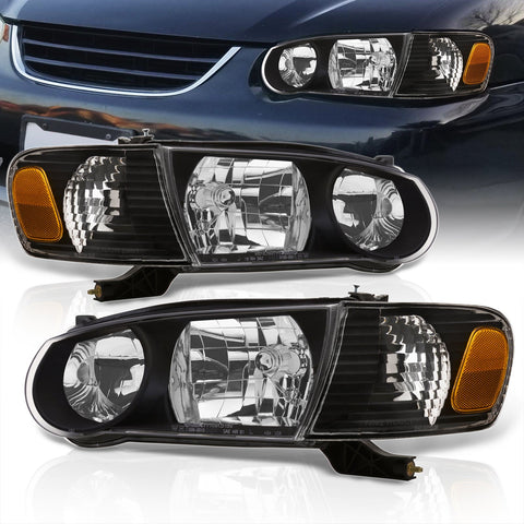 Toyota Corolla 2001-2002 Factory Style Headlights + Corners Black Housing Clear Len Amber Reflector