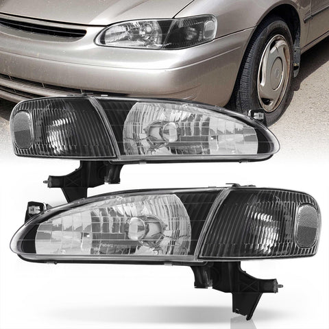 Toyota Corolla 1998-2000 Factory Style Headlights + Corners Black Housing Clear Len Clear Reflector