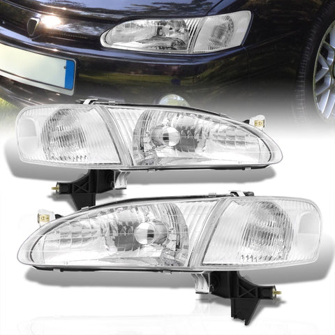 Toyota Corolla 1998-2000 Factory Style Headlights + Corners Chrome Housing Clear Len Clear Reflector