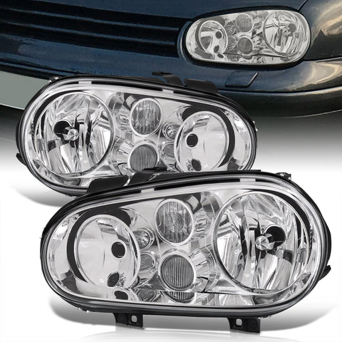 Volkswagen Golf GTI MK4 1999-2006 / Cabrio MK4 1999-2002 Factory Style Headlights Chrome Housing Clear Len Clear Reflector