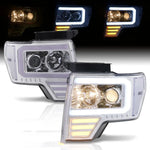 [LED Tube DRL Bar & Signal] Chrome Projector Head Lights Lamp For 2009-2014 F150 AJP DIST