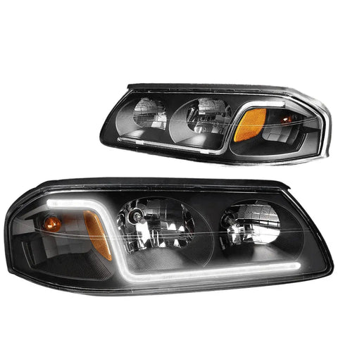 [Led Drl] 00-05 Chevy Impala Black Housing Amber Side Headlight Replacement DNA MOTORING