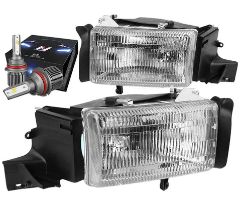 1994-2001 Dodge Ram 1500 2500 Oe Headlight Lamp W/Led Kit+Cool Fan Chrome DNA MOTORING