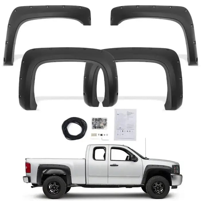 Textured Fits Chevy Silverado 1500 07-13 Fender Flares Long Bed 6.5Ft ...