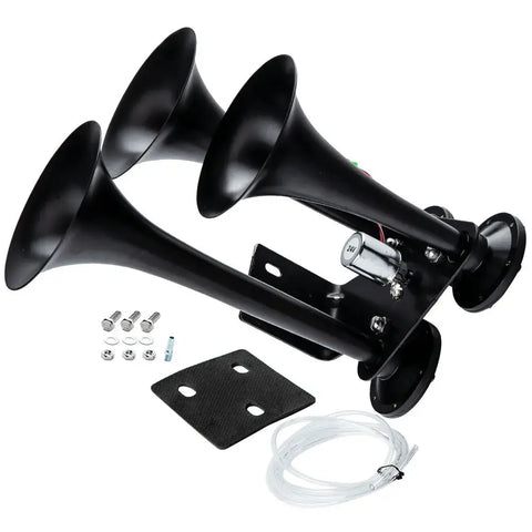 Triple Trumpets Loud Train Air Horn Set for Semi or Large Truck - Black MaxpeedingRods