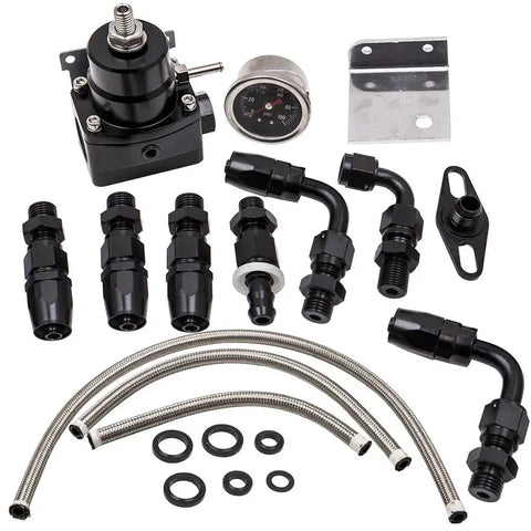 Universal Adjustable Fuel Pressure Regulator kit 100psi Guage AN 6 Fitting MAXPEEDINGRODS