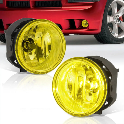 Yellow Fog Lights Pair LH RH +Wiring Switch Harness For Dodge Charger Challenger AJP DIST