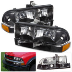 Chevrolet S10 Pickup 1998-2004 / Blazer 1998-2004 Factory Style Headlights + Bumpers Black Housing Clear Len Amber Reflector