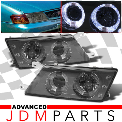 Nissan Sentra / 200SX 1995-1998 LED Halo Projector Headlights Chrome Housing Smoke Len Clear Reflector