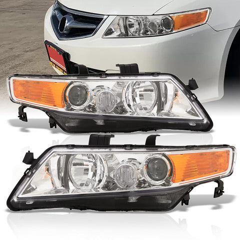 Acura TSX 2004-2008 Factory Style Headlights Chrome Housing Clear Len Amber Reflector