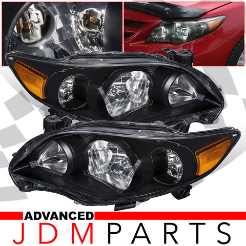 Toyota Corolla 2011-2013 Factory Style Headlights Black Housing Clear Len Amber Reflector