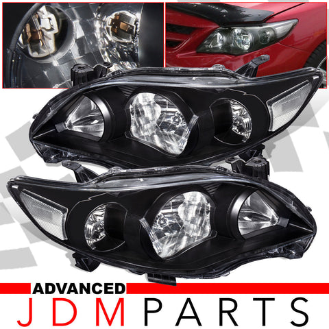 Toyota Corolla 2011-2013 Factory Style Headlights Black Housing Clear Len Clear Reflector