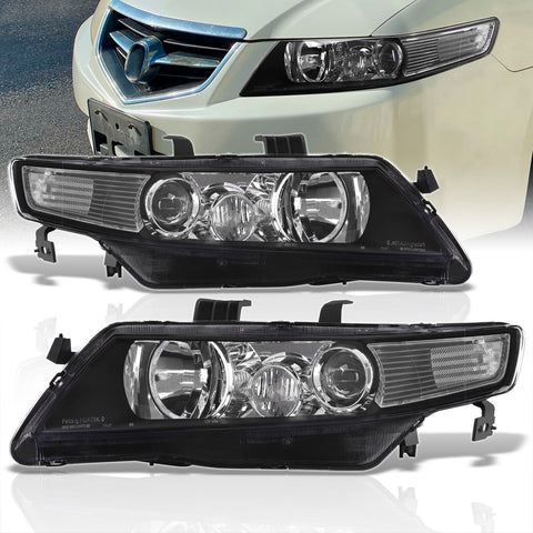 Acura TSX 2004-2008 Factory Style Headlights Black Housing Clear Len Clear Reflector