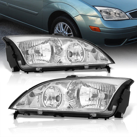 Ford Focus 2005-2007 Factory Style Headlights Chrome Housing Clear Len Clear Reflector