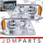 Jeep Grand Cherokee 1999-2004 Factory Style Headlights Chrome Housing Clear Len Amber Reflector