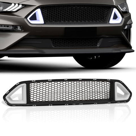 For 2018-2020 Ford Mustang S550 Front Upper Honeycomb Mesh Grille with LED DRL Accent Vent Lights