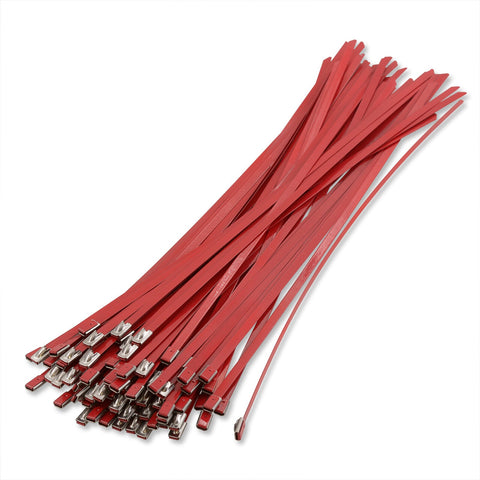 (100 Pack) 12" Zip Ties Stainless Steel Red