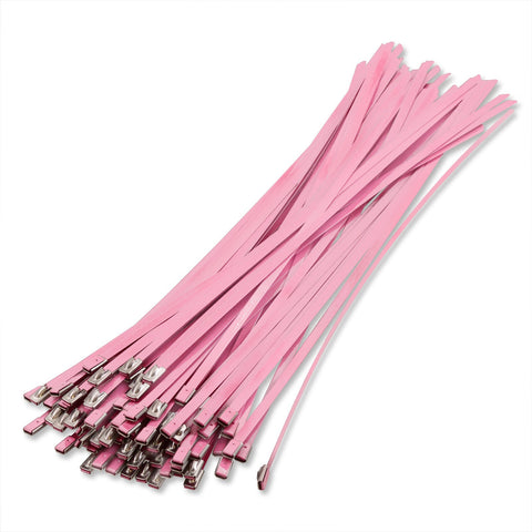 (100 Pack) 12" Zip Ties Stainless Steel Pink