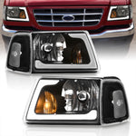 Ford Ranger 2001-2011 LED DRL Bar Factory Style Headlights + Corners Black Housing Clear Len Clear Reflector