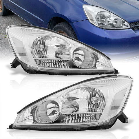 Toyota Sienna 2004-2005 Factory Style Headlights Chrome Housing Clear Len Clear Reflector (Halogen Models Only)