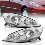 Toyota Sienna 2006-2010 Factory Style Headlights Chrome Housing Clear Len Clear Reflector (Halogen Models Only)