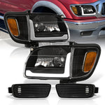 Toyota Tacoma 2001-2004 LED DRL Bar Factory Style Headlights + Corners Black Housing Clear Len Amber Reflector