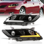 Toyota Camry 2007-2009 Sequential LED DRL Bar Factory Style Headlights Black Housing Clear Len Clear Reflector