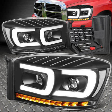 06-09 Dodge Ram Dual Led Sequential Projector Headlight+Tool Set Black/Clear Speed Daddy