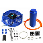 10" Inch Radiator Fan Thin Electric Cooling 12V 800 Cfm +Coolant Tank Blue BLACKHORSERACING