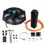 10"Inch Radiator Fan Thin Electric Cooling 12V 1500Cf Black+Coolant Tank Black BLACKHORSERACING