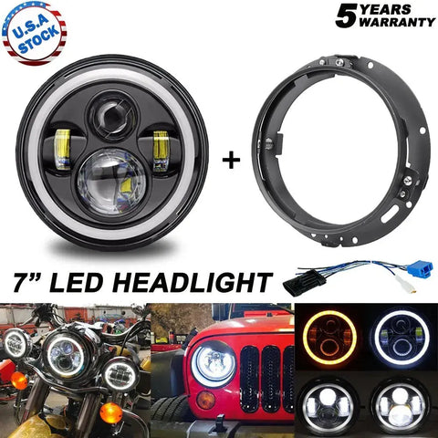 100W 7" Motorcycle Led Headlight + Ring Mount Bracket For Harley Touring Softail EB-DRP