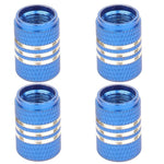 (4) Blue Aluminum Wheel Air Valve Cover Car/Truck/Bicycle With Chrome Stripe ECCPP