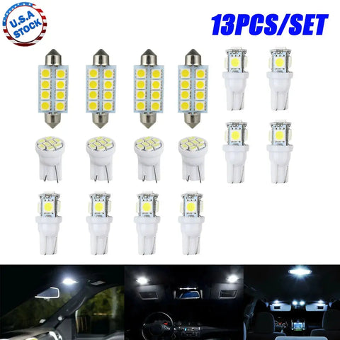 13X Led Lights Interior Package Kit For Dome License Plate Lamp Bulbs Pure White EB-DRP