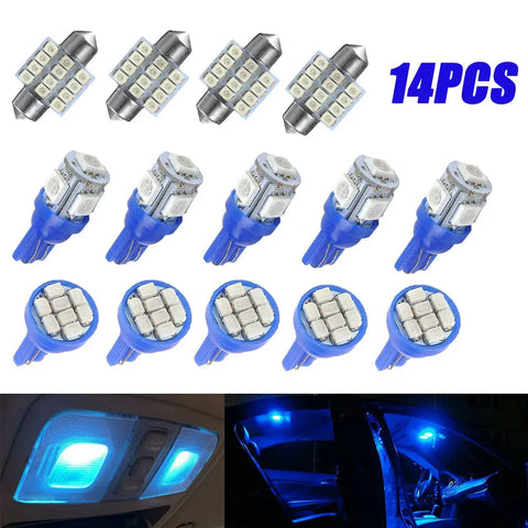 14Pcs Led Lights Interior Package Kit Ice Blue Dome Map License Plate Lamp Bulbs EB-DRP