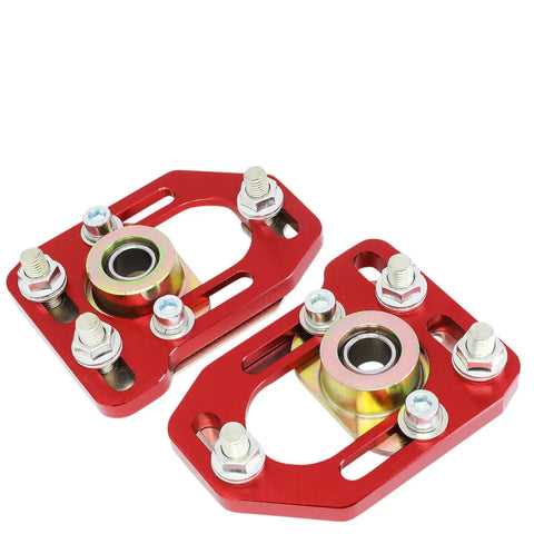 1979-1989 Ford Mustang Front Aluminum Adjustable Camber/Caster Plates Red DNA MOTORING