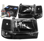 1992-1996 Ford F150/250/350/Bronco Headlights+Bumper W/Led Kit+ Fan Black DNA MOTORING