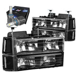 1994-2000 Gmc C/K Suburban Yukon Gmt400 Headlights W/Led Kit + Fan Black DNA MOTORING