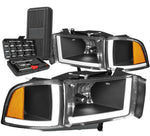 1994-2002 Dodge Ram 1500 2500 3500 Led Drl Headlight Lamps+Tools Black/Amber DNA MOTORING