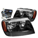 1999-2004 Jeep Grand Cherokee Wj Headlight Lamps W/Led Kit+Cool Fan Black DNA MOTORING