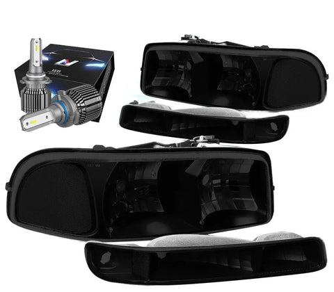 1999-2007 Gmc Gmt800 Headlights+Bumper W/Led Kit+Cooling Fan Black/Smoked DNA MOTORING